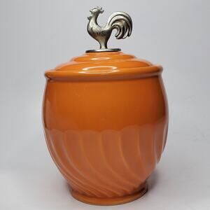 Lillian Vernon Orange Rooster handled lidded storage canister for kitchen 5.5" T